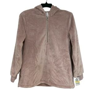 Ideology Womens Shimmer Pink Faux-Fur Velour Quarter-Zip Hoodie Size M $79